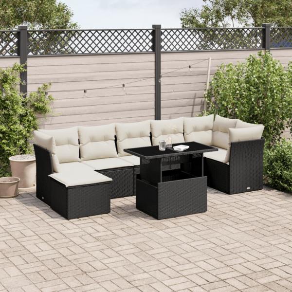 ARDEBO.de - 8-tlg. Garten-Sofagarnitur mit Kissen Schwarz Poly Rattan