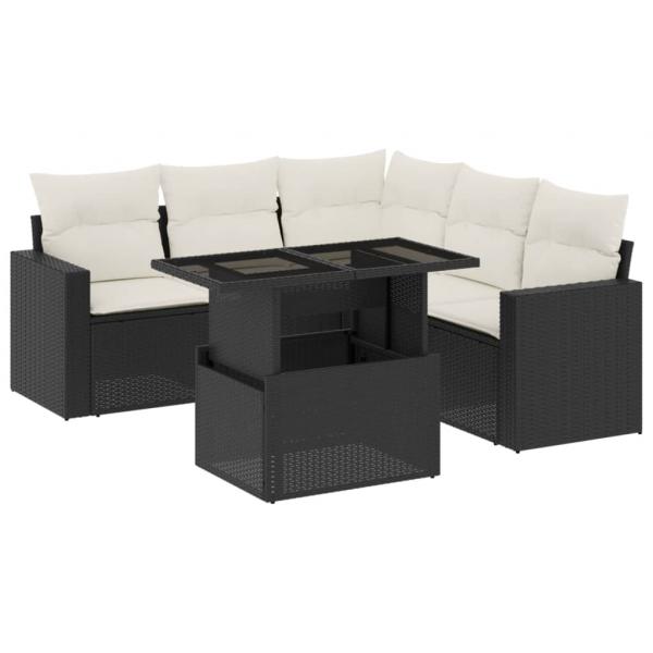 6-tlg. Garten-Sofagarnitur mit Kissen Schwarz Poly Rattan