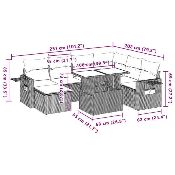 8-tlg. Garten-Sofagarnitur mit Kissen Schwarz Poly Rattan