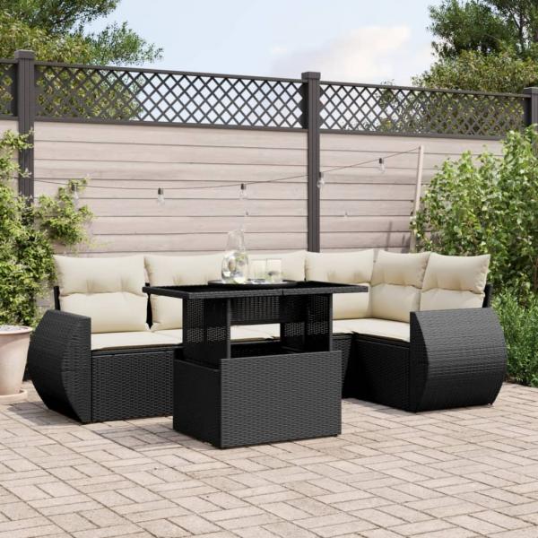 ARDEBO.de - 6-tlg. Garten-Sofagarnitur mit Kissen Schwarz Poly Rattan