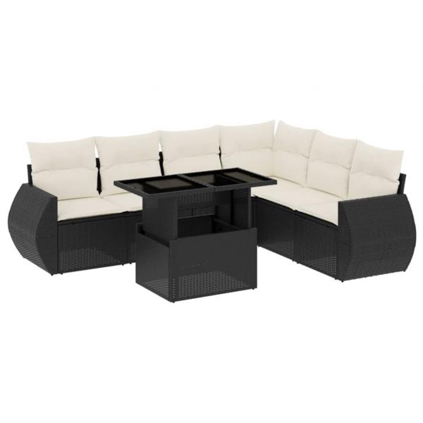 7-tlg. Garten-Sofagarnitur mit Kissen Schwarz Poly Rattan