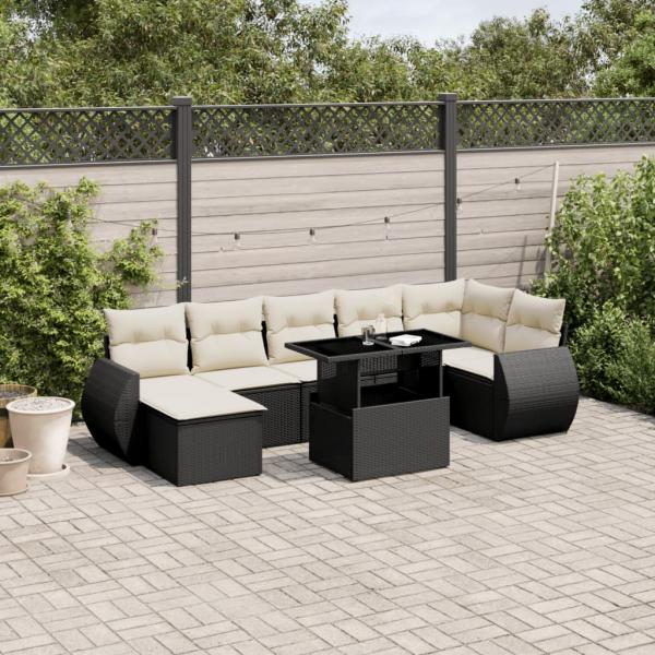 ARDEBO.de - 8-tlg. Garten-Sofagarnitur mit Kissen Schwarz Poly Rattan