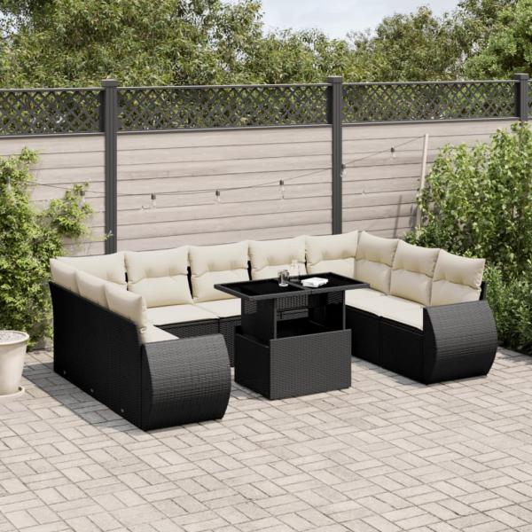 ARDEBO.de - 10-tlg. Garten-Sofagarnitur mit Kissen Schwarz Poly Rattan