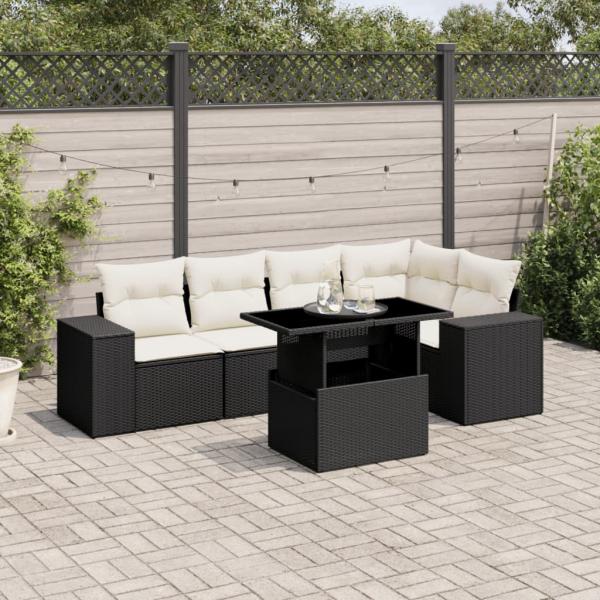 ARDEBO.de - 6-tlg. Garten-Sofagarnitur mit Kissen Schwarz Poly Rattan