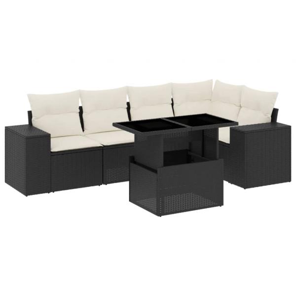 6-tlg. Garten-Sofagarnitur mit Kissen Schwarz Poly Rattan