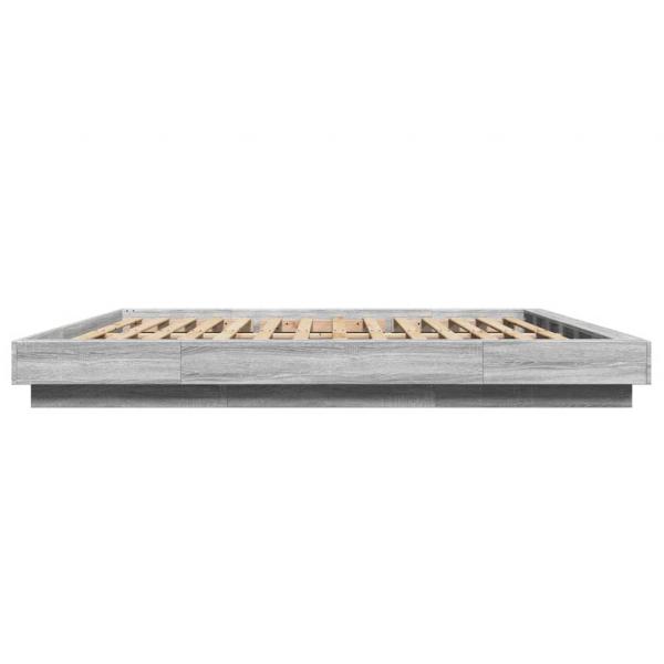 Bettgestell mit LED Grau Sonoma 200x200 cm Holzwerkstoff