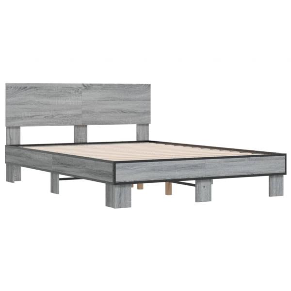 Bettgestell Grau Sonoma 120x190 cm Holzwerkstoff und Metall