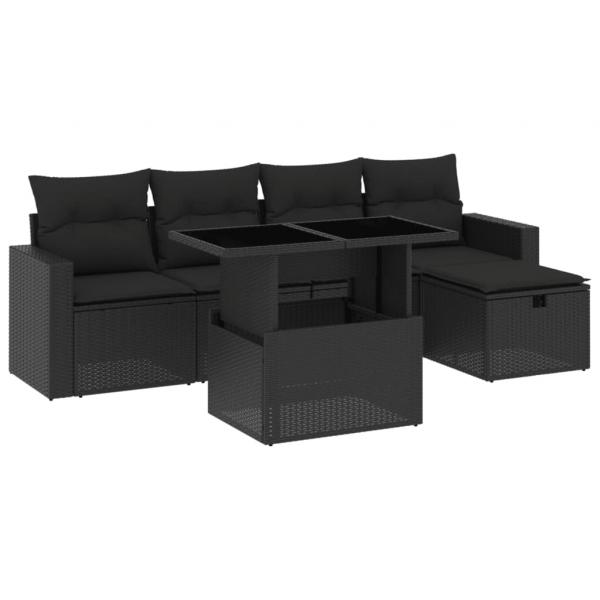 6-tlg. Garten-Sofagarnitur mit Kissen Schwarz Poly Rattan