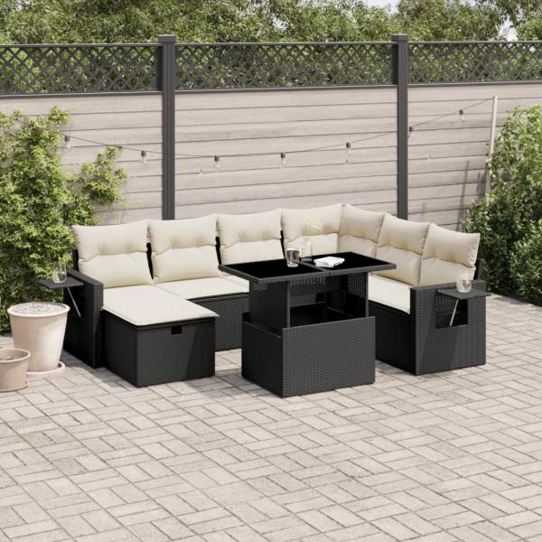 ARDEBO.de - 8-tlg. Garten-Sofagarnitur mit Kissen Schwarz Poly Rattan