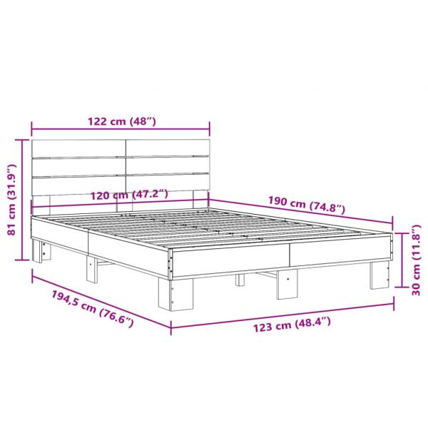 Bettgestell Grau Sonoma 120x190 cm Holzwerkstoff und Metall