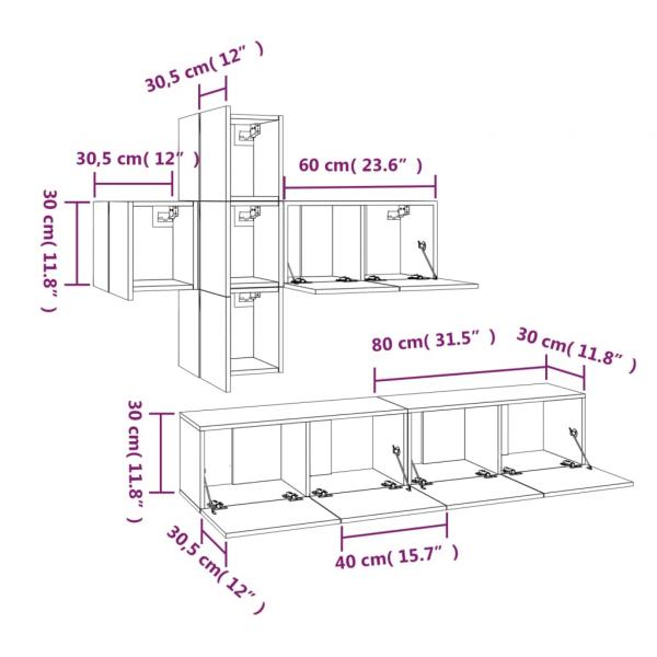 7-tlg. TV-Schrank-Set Braun Eichen-Optik Holzwerkstoff