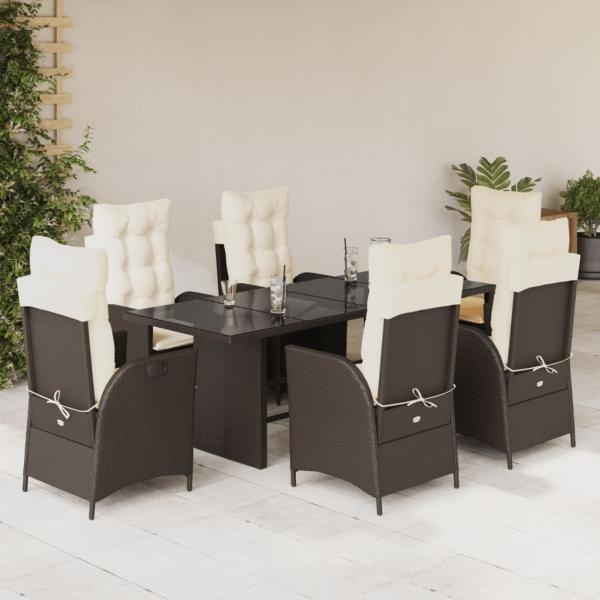 ARDEBO.de - 7-tlg. Garten-Essgruppe mit Kissen Braun Poly Rattan