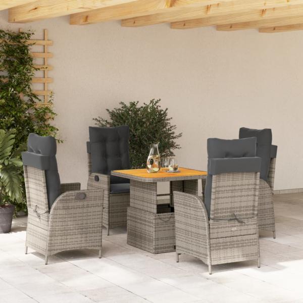 ARDEBO.de - 5-tlg. Garten-Essgruppe mit Kissen Grau Poly Rattan