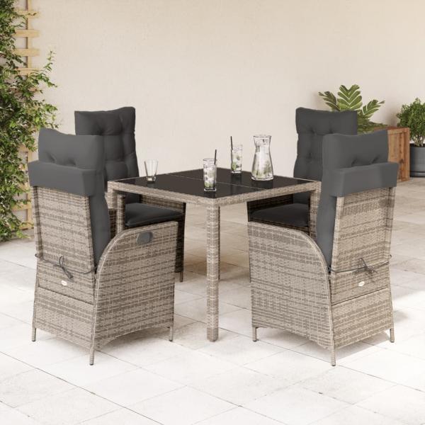 ARDEBO.de - 5-tlg. Garten-Essgruppe mit Kissen Grau Poly Rattan