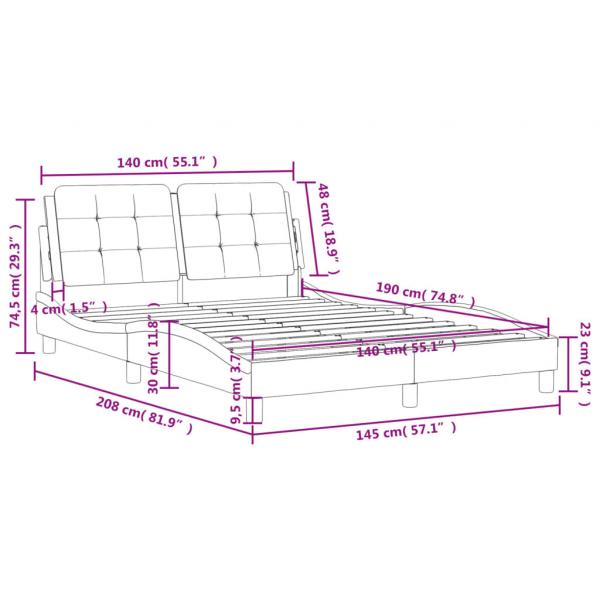 Bettgestell mit Kopfteil Cappuccino-Braun 140x190 cm Kunstleder