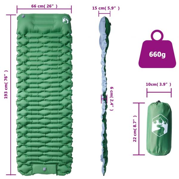 Selbstaufblasende Isomatte mit Kissen Grün