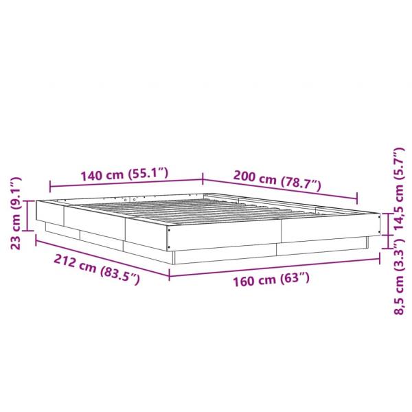 Bettgestell Betongrau 140x200 cm Holzwerkstoff