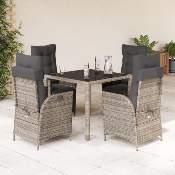 ARDEBO.de - 5-tlg. Garten-Essgruppe mit Kissen Grau Poly Rattan