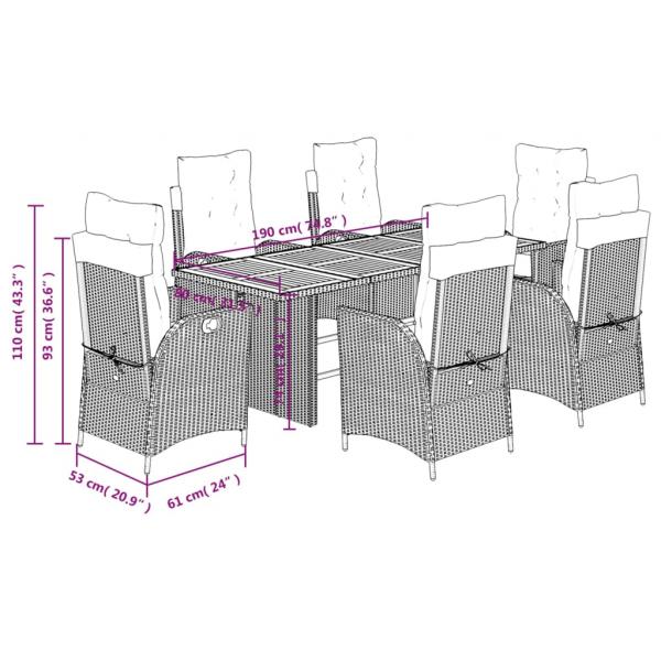 7-tlg. Garten-Essgruppe mit Kissen Beigemischung Poly Rattan