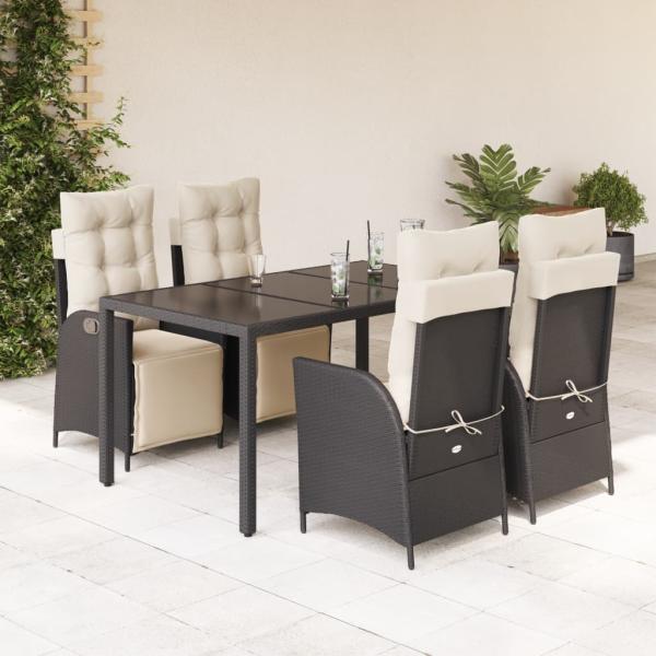 ARDEBO.de - 5-tlg. Garten-Essgruppe mit Kissen Schwarz Poly Rattan