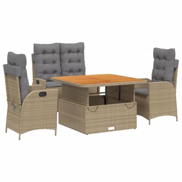 4-tlg. Garten-Essgruppe mit Kissen Beige Poly Rattan