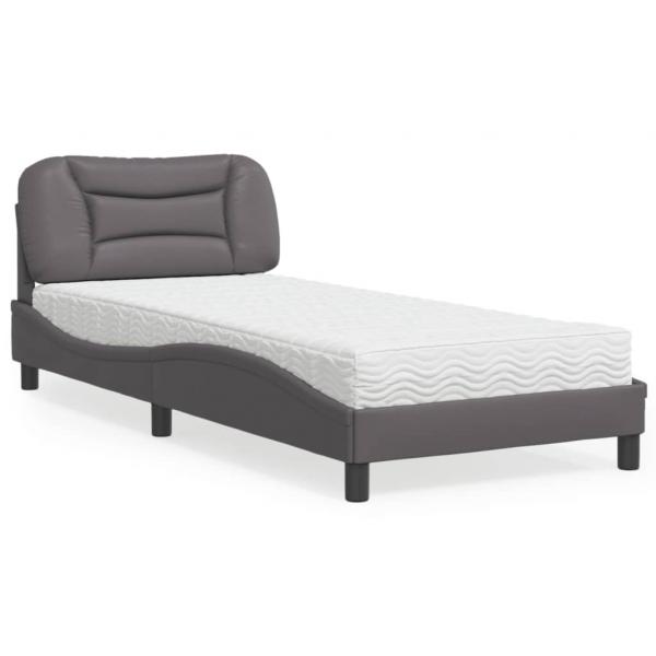 ARDEBO.de - Bett mit Matratze Grau 80x200 cm Kunstleder