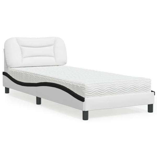 ARDEBO.de - Bett mit Matratze Weiß und Schwarz 90x200 cm Kunstleder