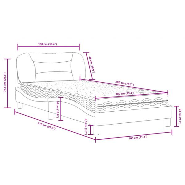 Bett mit Matratze Weiß und Schwarz 100x200 cm Kunstleder