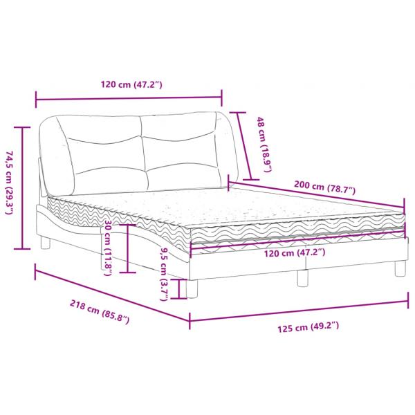 Bett mit Matratze Weiß und Schwarz 120x200 cm Kunstleder