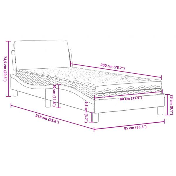 Bett mit Matratze Schwarz und Weiß 80x200 cm Kunstleder