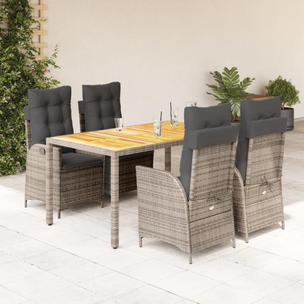 ARDEBO.de - 5-tlg. Garten-Essgruppe mit Kissen Grau Poly Rattan