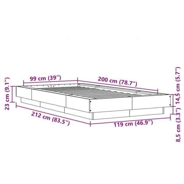 Bettgestell Grau Sonoma 100x200 cm Holzwerkstoff