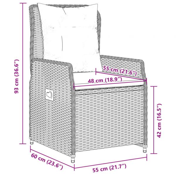 5-tlg. Garten-Essgruppe mit Kissen Grau Poly Rattan