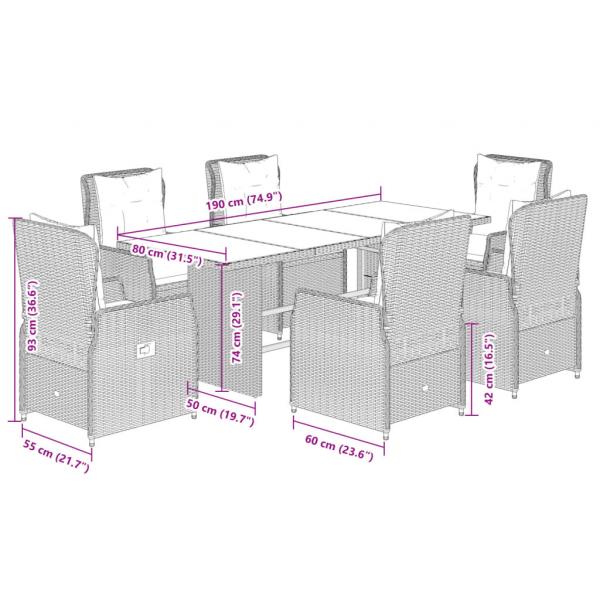 7-tlg. Garten-Essgruppe mit Kissen Hellgrau Poly Rattan