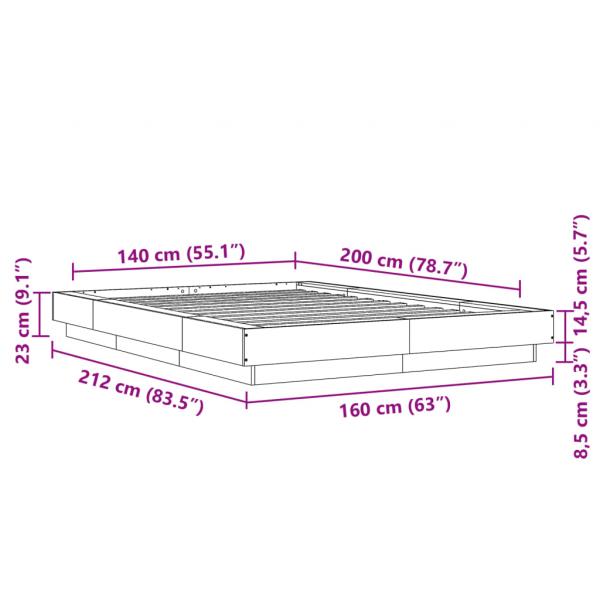 Bettgestell Grau Sonoma 140x200 cm Holzwerkstoff