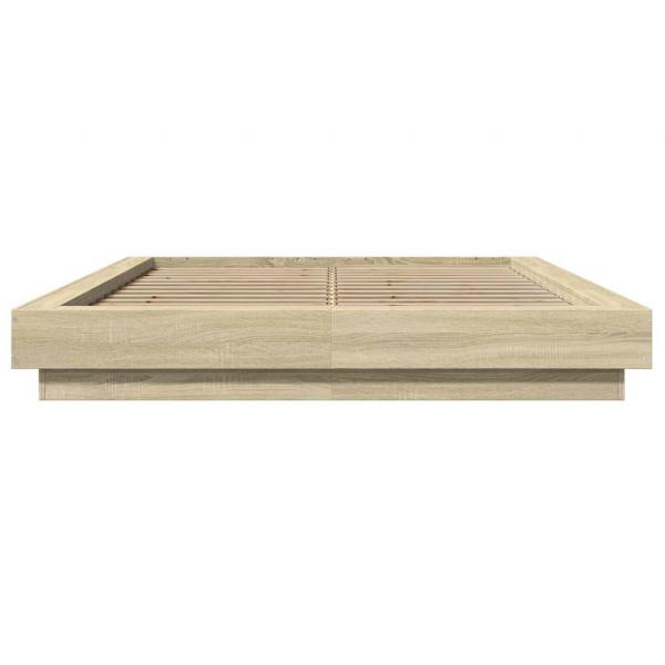 Bettgestell mit LED Sonoma-Eiche 135x190 cm Holzwerkstoff