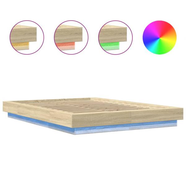 Bettgestell mit LED Sonoma-Eiche 135x190 cm Holzwerkstoff