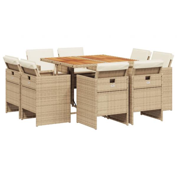 9-tlg. Garten-Essgruppe mit Kissen Beige Poly Rattan