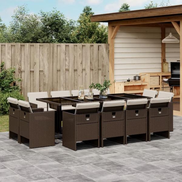 ARDEBO.de - 13-tlg. Garten-Essgruppe mit Kissen Braun Poly Rattan