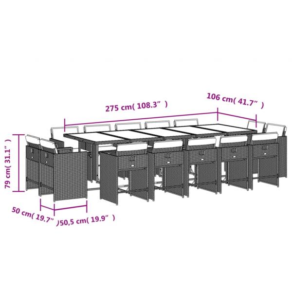 15-tlg. Garten-Essgruppe mit Kissen Braun Poly Rattan