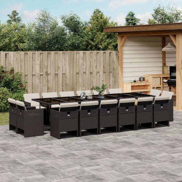 ARDEBO.de - 17-tlg. Garten-Essgruppe mit Kissen Schwarz Poly Rattan