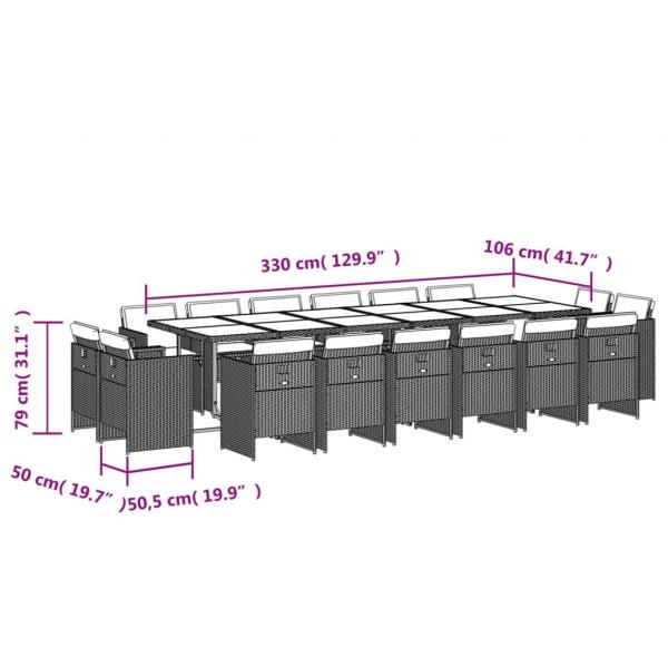 17-tlg. Garten-Essgruppe mit Kissen Schwarz Poly Rattan