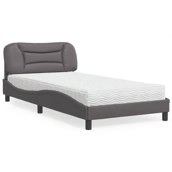 ARDEBO.de - Bett mit Matratze Grau 100x200 cm Kunstleder