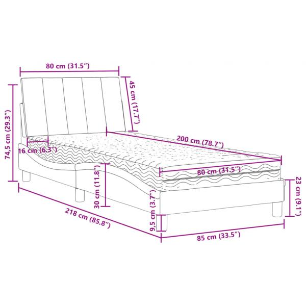 Bett mit Matratze Schwarz 80x200 cm Samt