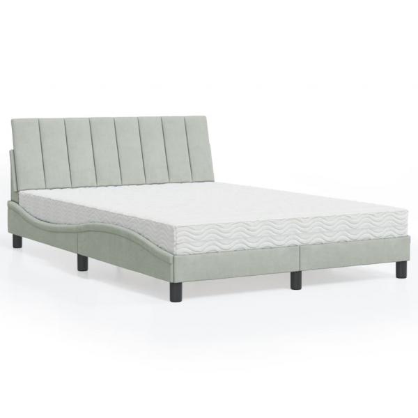 ARDEBO.de - Bett mit Matratze Hellgrau 140x200 cm Samt