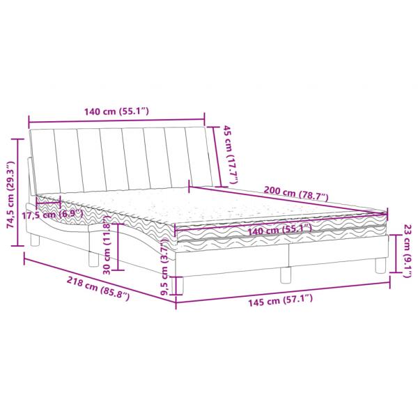 Bett mit Matratze Hellgrau 140x200 cm Samt