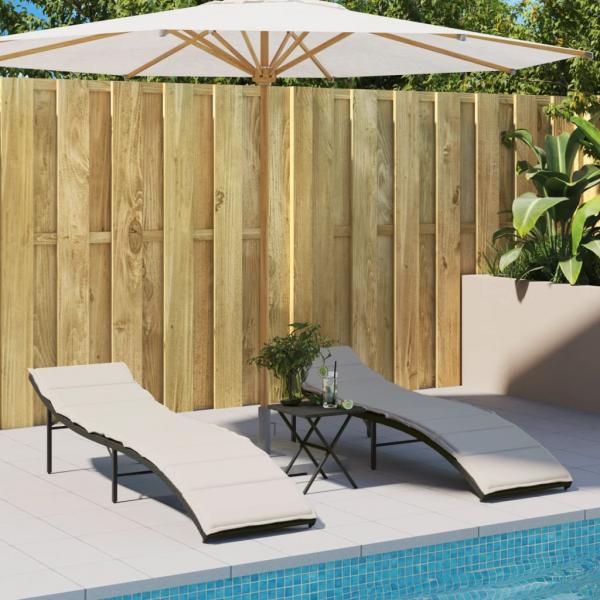 Sonnenliege mit Kissen Schwarz 55x199x50 cm Poly Rattan