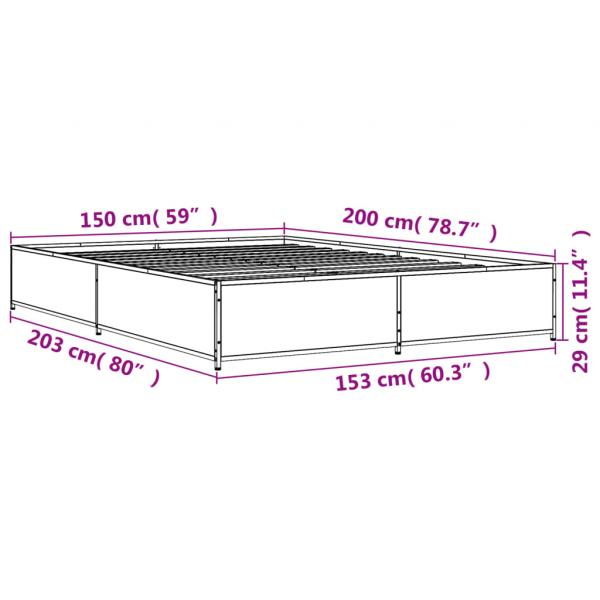 Bettgestell Räuchereiche 150x200 cm Holzwerkstoff und Metall