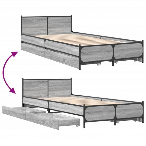 Bettgestell mit Schubladen Grau Sonoma 75x190 cm Holzwerkstoff