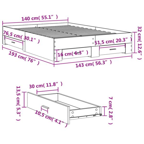 Bettgestell mit Schubladen Sonoma-Eiche 140x190cm Holzwerkstoff